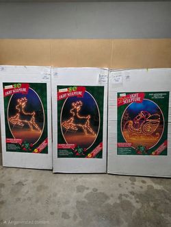 Rope Light Santa Sleigh & Reindeer. Mr Christmas 3D Light Sculpture Vintage New NOS