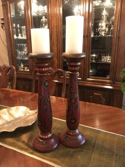 Pair of two very unique wooden candle holder