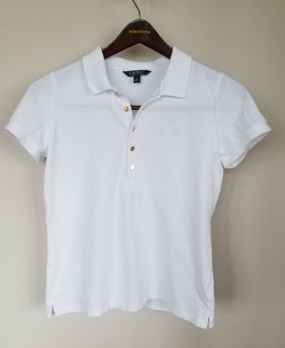 Lauren Ralph Lauren Women White Polo Short Sleeve Shirt Size Large $20