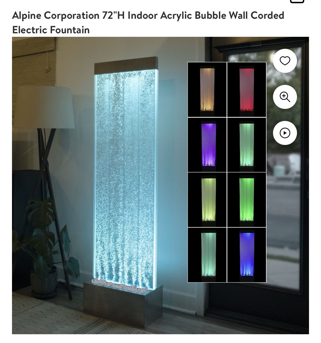 Alpine Corporation 72"H Indoor Acrylic Bubble Wall Corded Electric Fountain