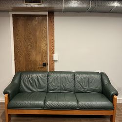 Ekornes Stressless Green Leather Teak 3 Seater Couch