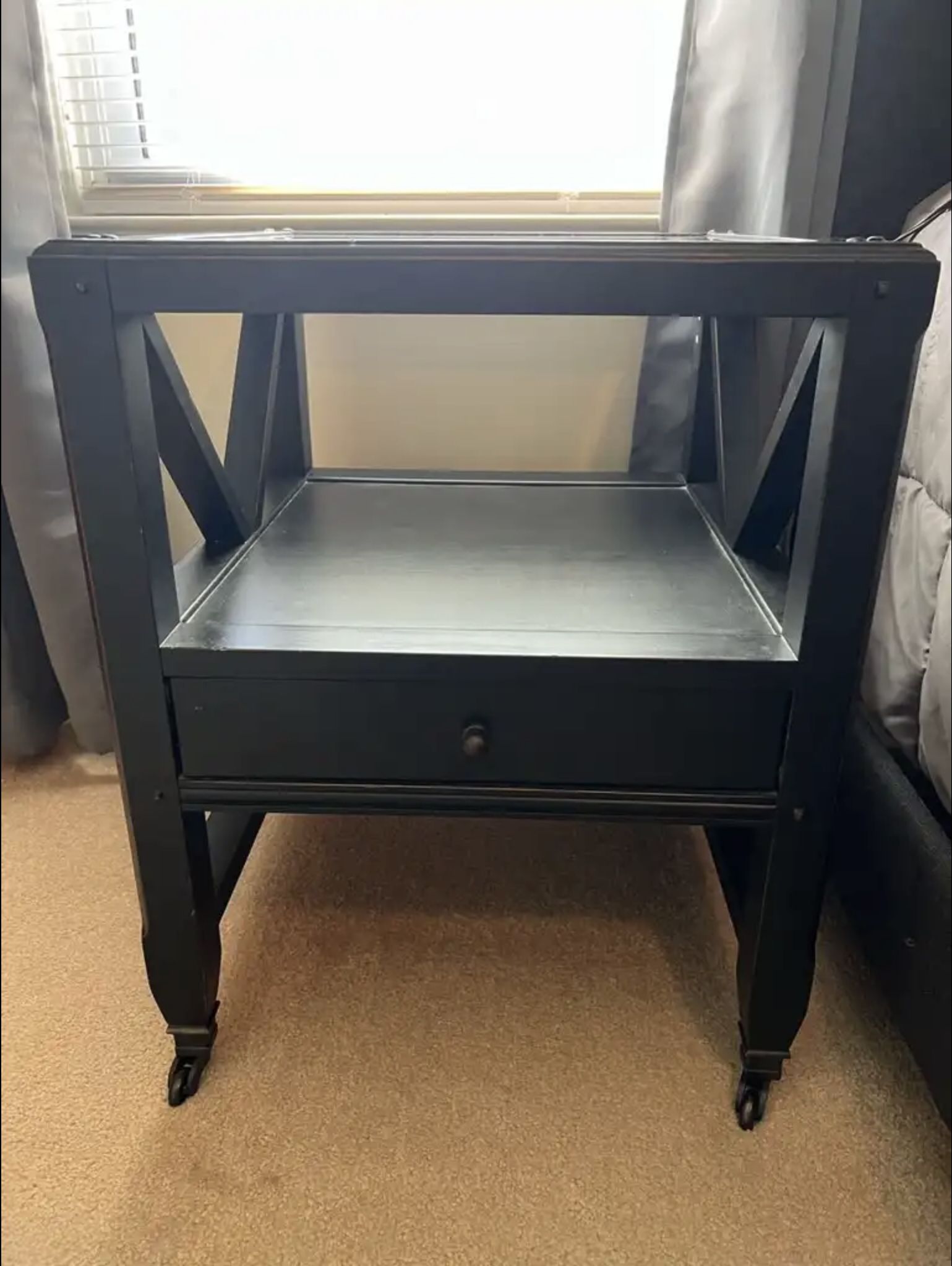 Side Table Or Nightstand with Glass Top and Drawer