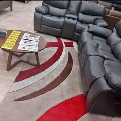 Madrid, gray leather reclining sofa and loveseat set now $999. Easy finance option. Same day delivery.