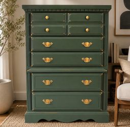 Beautiful shabby distressed green and gold dresser