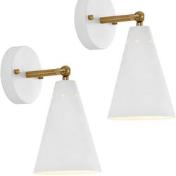 White Wall Sconces Set of Two, Modern Sconces Light Fixtures Hardwired with Metal Shade,Indoor Decor Arm Swing Lamp 

