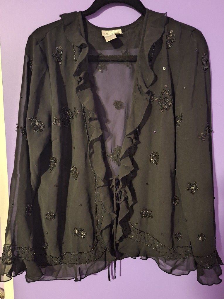 Sheer Ruffled Sequinned Overshirt Size 12