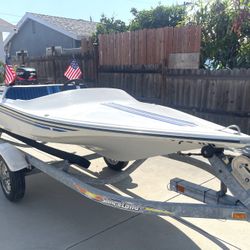 1982 KTC 10 FT MINI SPEED BOAT WITH 6 HP MOTOR & GALVANIZED TRAILER 