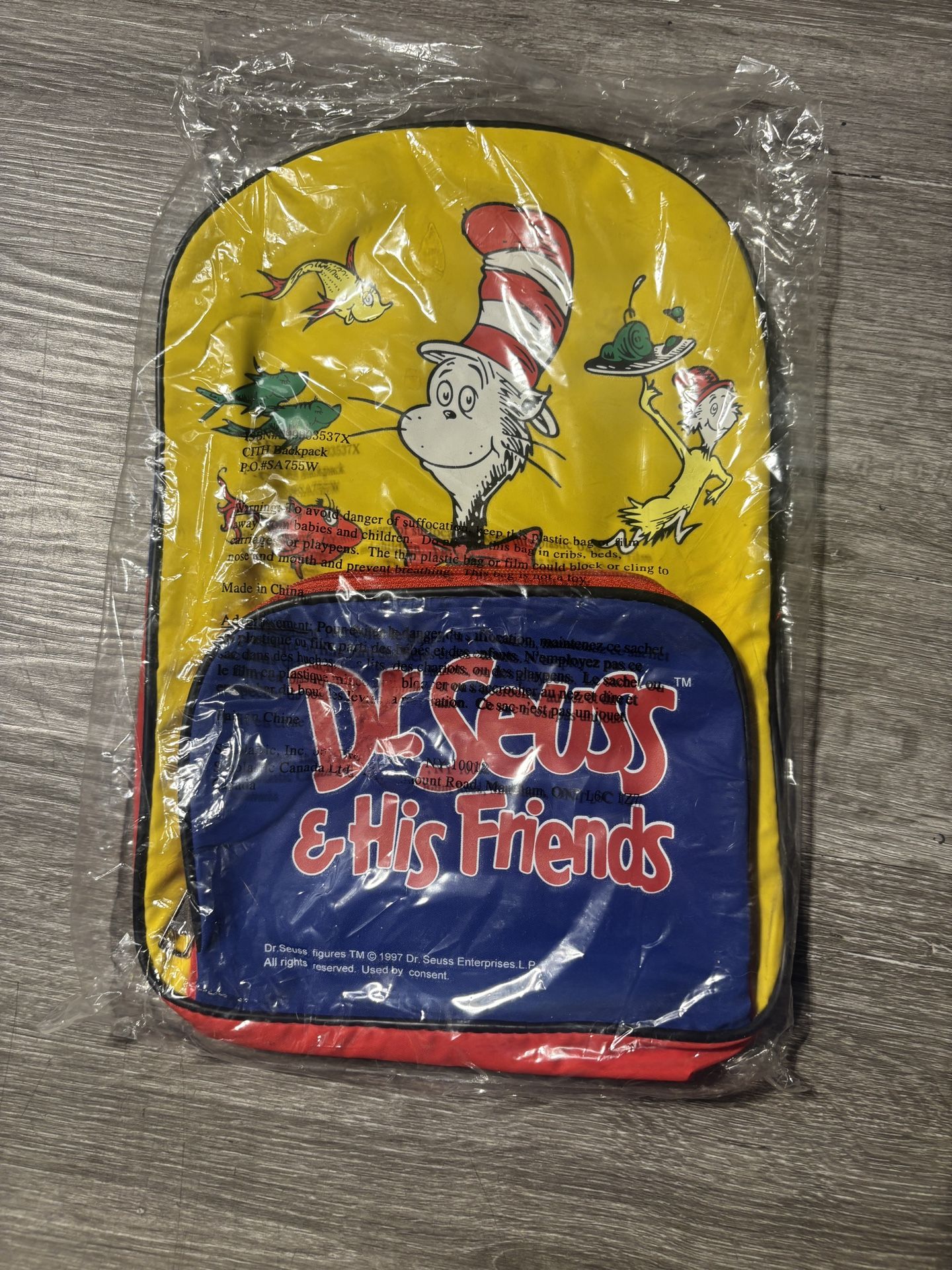 New Vintage 90s Dr Seuss and His Friends Cat Hat Mini Backpack Bag NWT