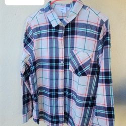 Checkered Blouse. Pink, Blue And White Shirt. Long Sleeve Collar Top. Button Up. Blusa