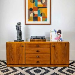 Danish Modern Teak Record Player Stand & Storage Credenza