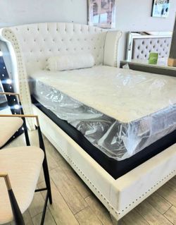 White Velvet Queen Bed 
