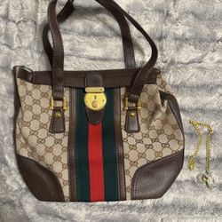 Gucci Monogram Hand Bag Shoulder Bag With Lock and Key Vintage 
