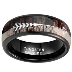 Men's 8mm Tungsten Carbide Cupid's Arrow Koa Wood Inlay Comfort-Fit Engagement Wedding Band 10