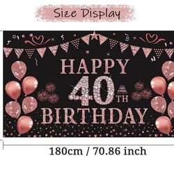 40 th Birthday banner Rose gold pink black Glitter