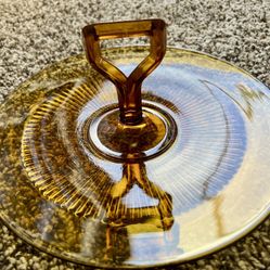 Vintage MCM Glass Trinket/Serving Tray with Handle
