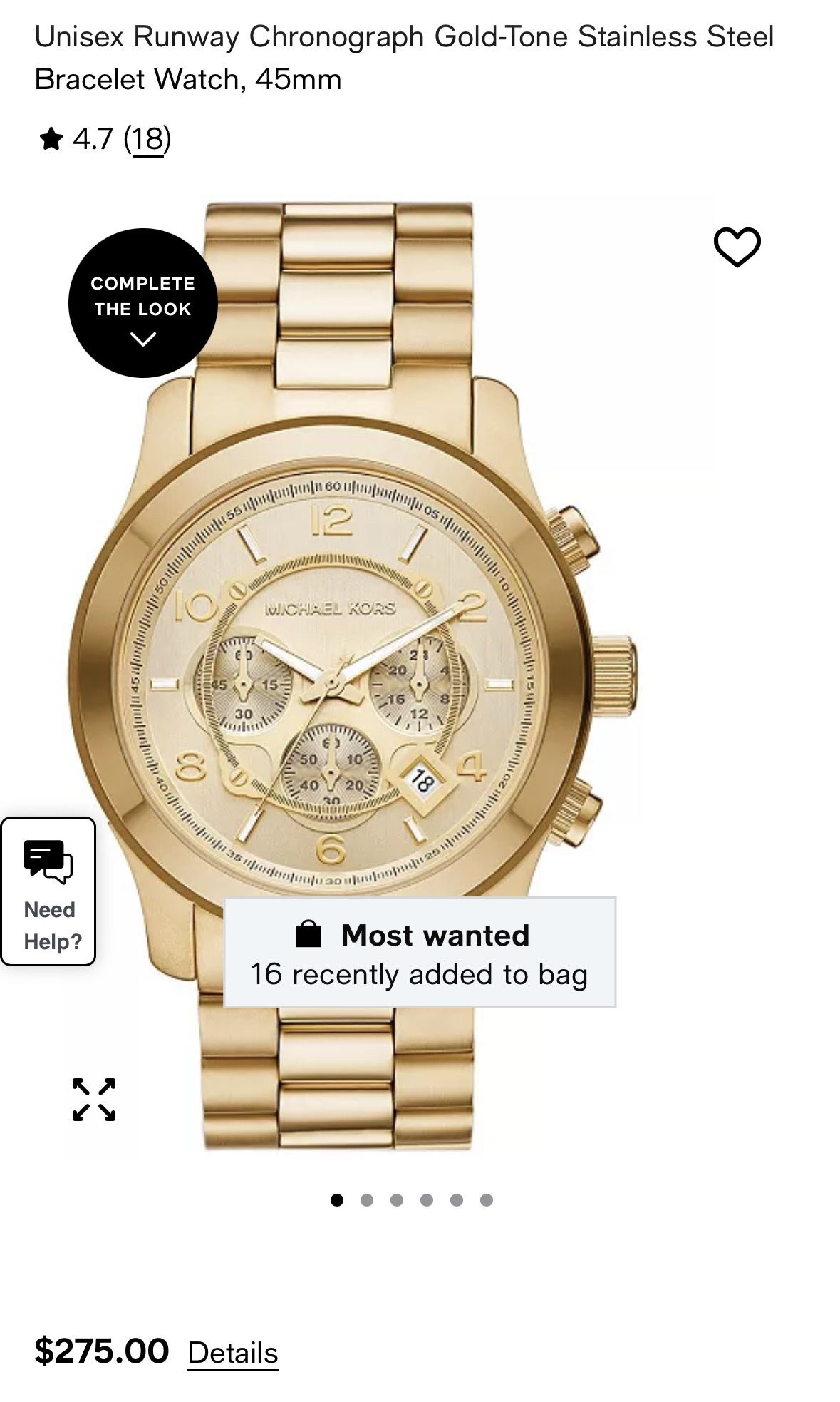 Unisex Runway Chronograph Gold-Tone Stainless Steel Bracelet Watch, 45mm