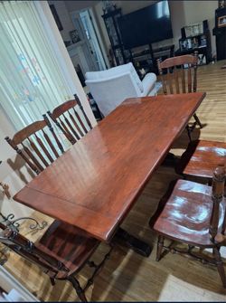 Country Farmhouse Dining Table & 6 Chairs / Comedor de Madera Solida y 6 Sillas