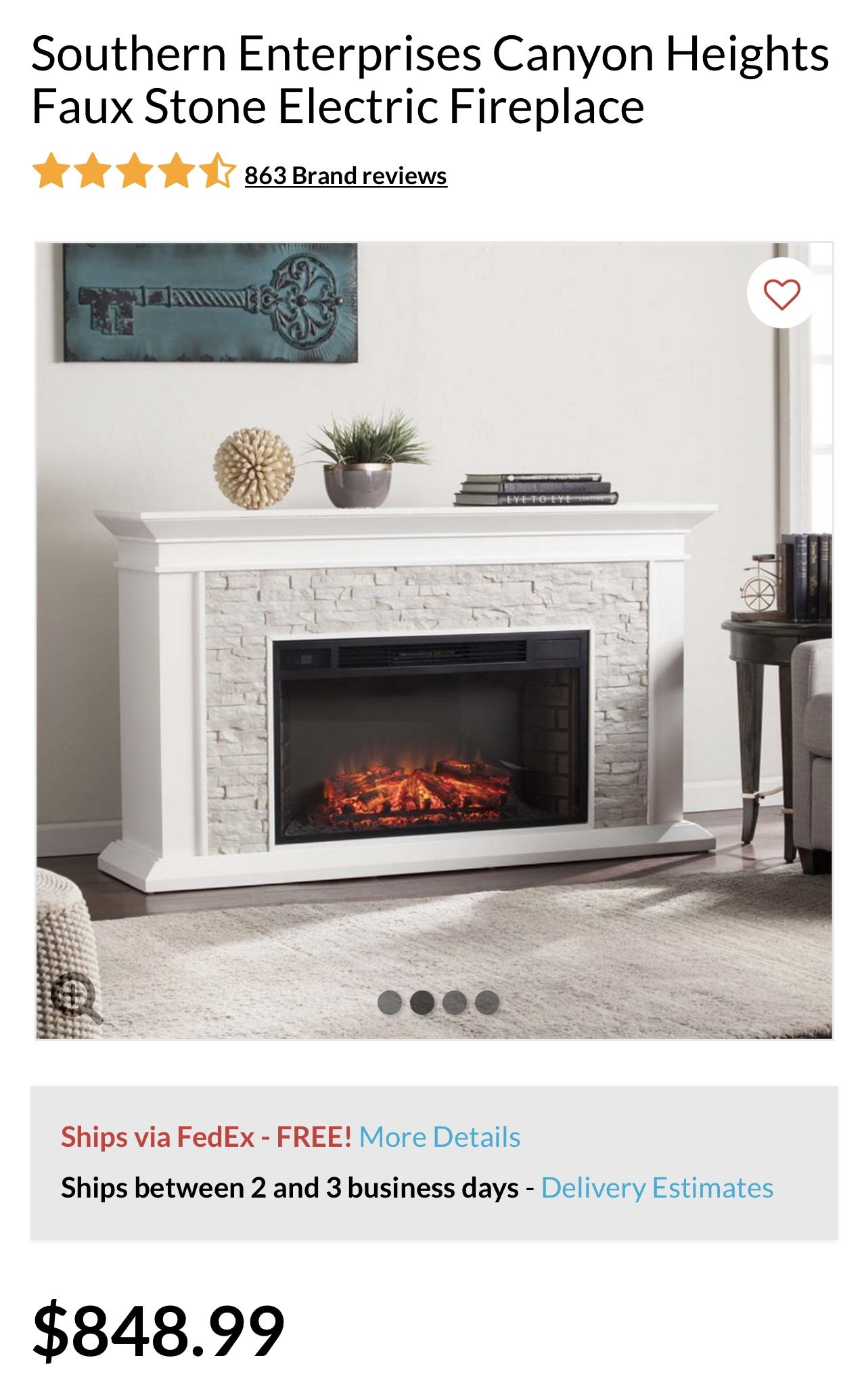 Southern Enterprises Canyon Heights Faux Stone Electric Fireplace