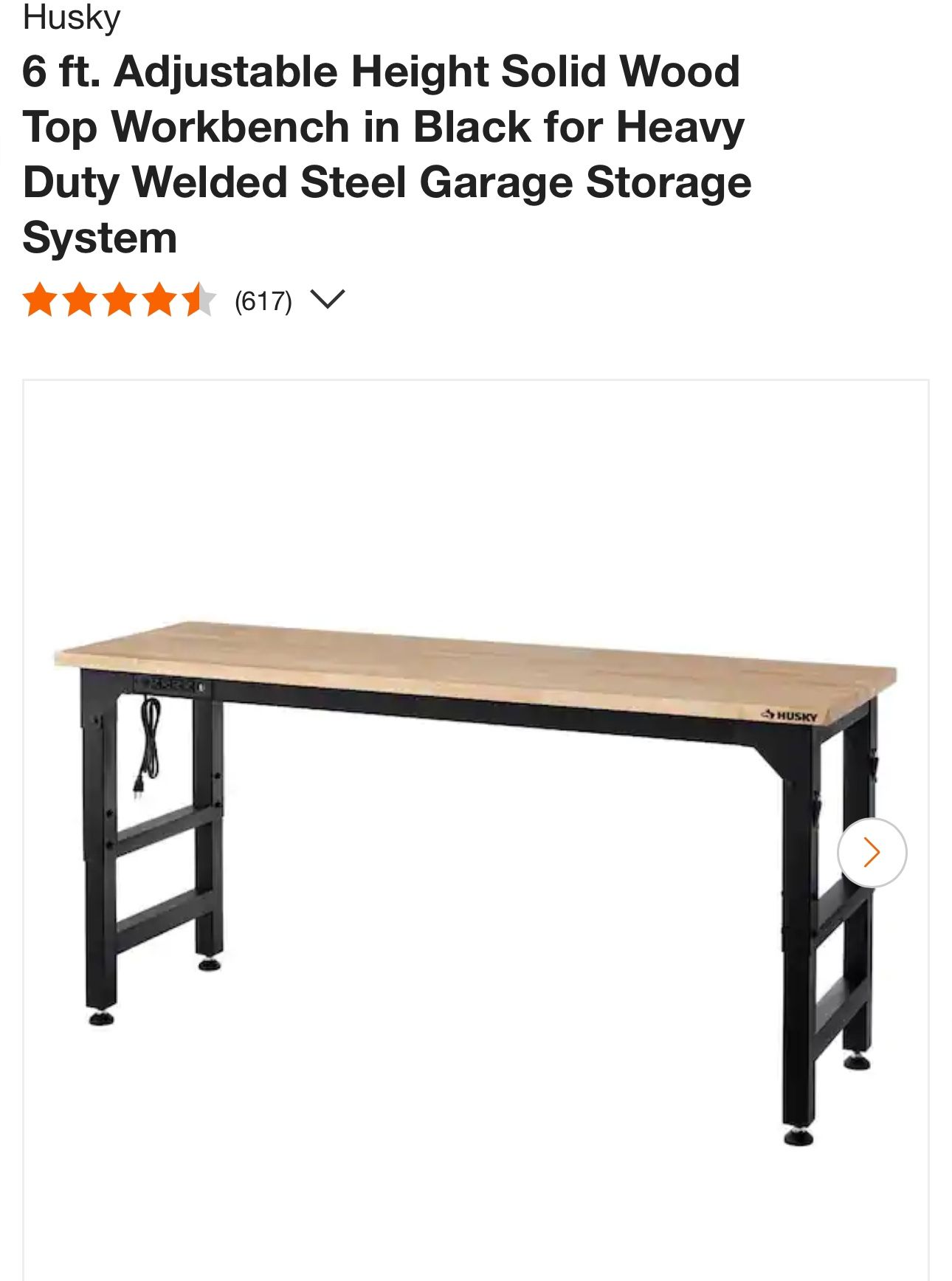 Husky 6 Foot Workbench With Outlet 