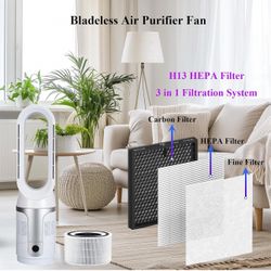 Bladeless Tower Fan Air Purifier HEPA Oscillating Remote Timer Silver