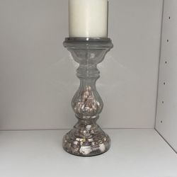 Glass Candle Holder With Interior Seashells & Candle