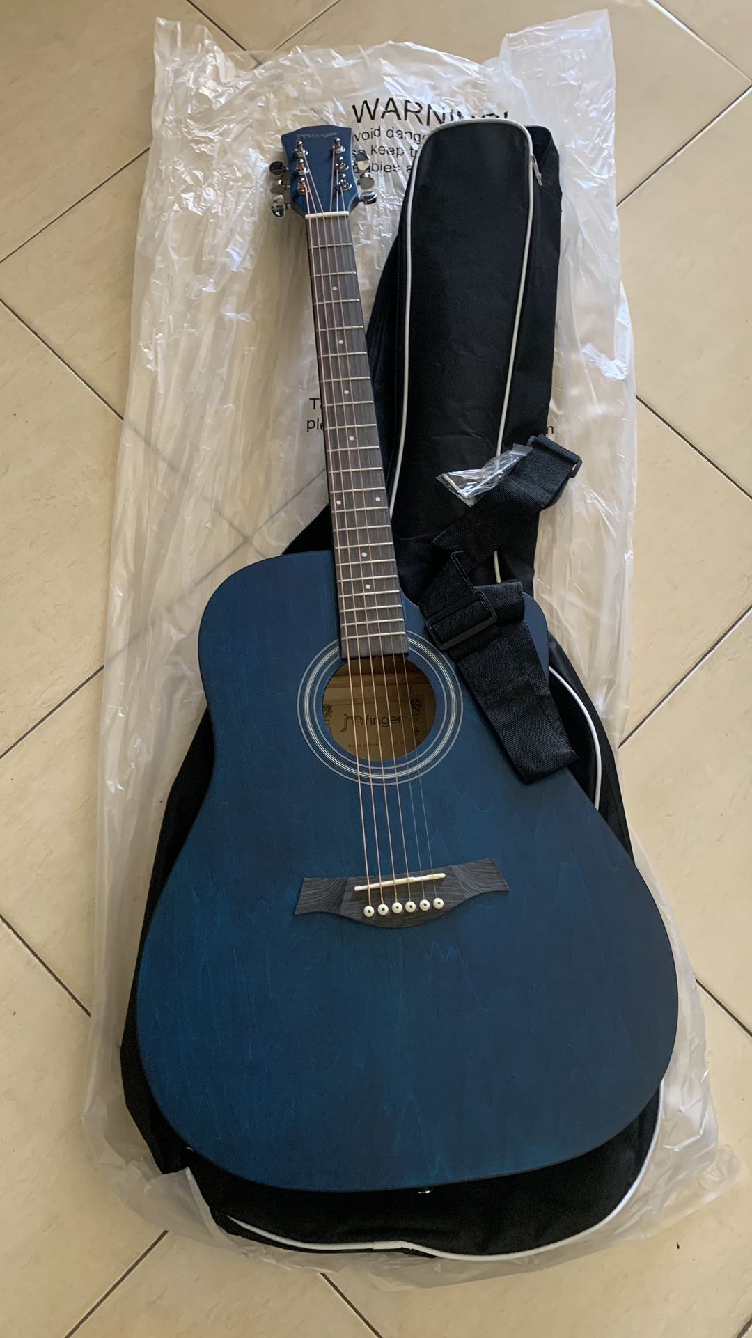 Mfinger 41inch Beginner Acoustic Guitar Full Size All Wood Cutaway Guitar with Strap and Bag for starter and beginner-Blue