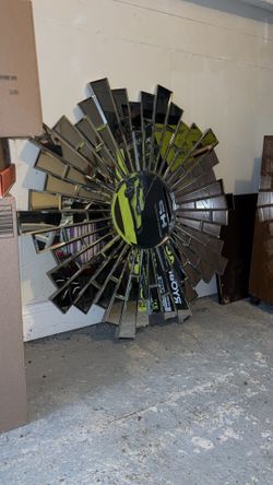 Modern Wall Mirror Round Sun Contemporary Art (39 inches)