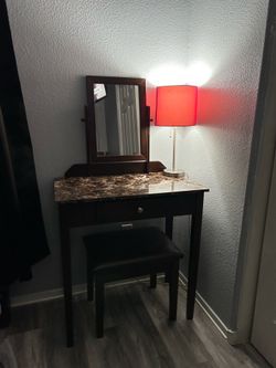 Vanity Table with Mirror & Stool – Black/Brown – $50 OBO