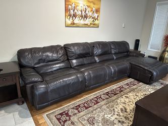 Leather 5 Price Power Reclining Sectional , Leather Power Recliner Sofa Chaise With C Table for Sale 