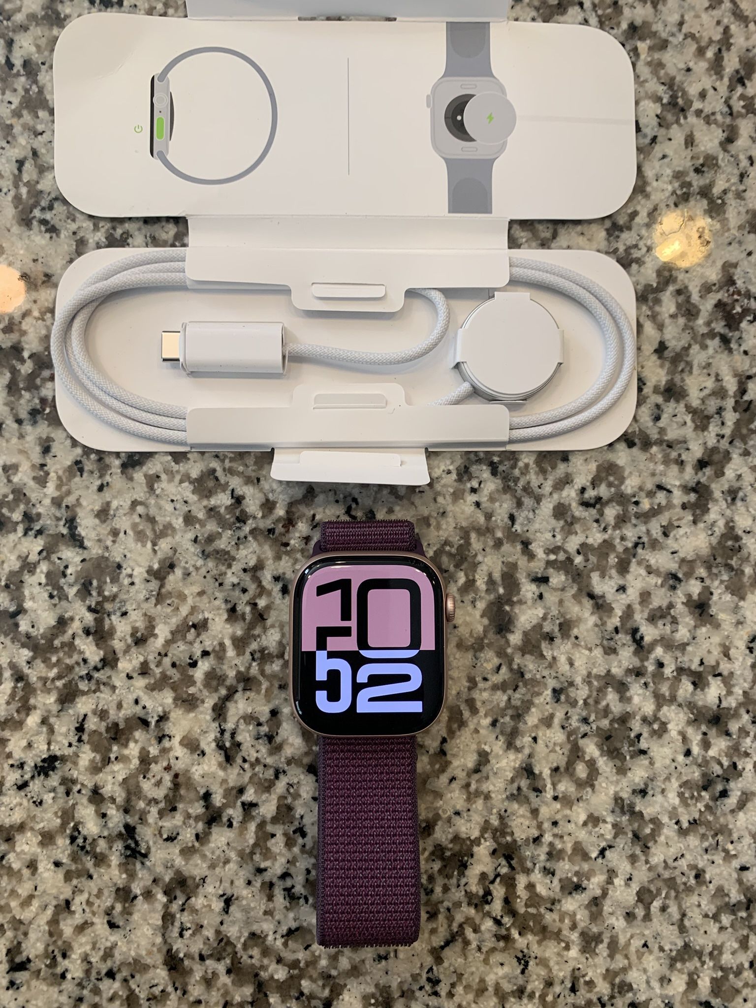 Apple Watch Series 10 GPS 46mm - Rose Gold Aluminum Case with Plum Sport Loop - Brand New apple warranty