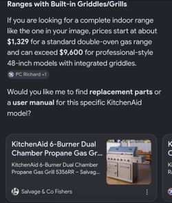 Kithen aid 6 - burner dual built in griddles and grill