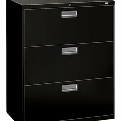 HON 3 Drawer Lateral File Cabinet with Lock, Metal Filing Cabinets for Offices, Adjustable Hangrails for A4, Legal, Letter Files, 18" Deep, Black