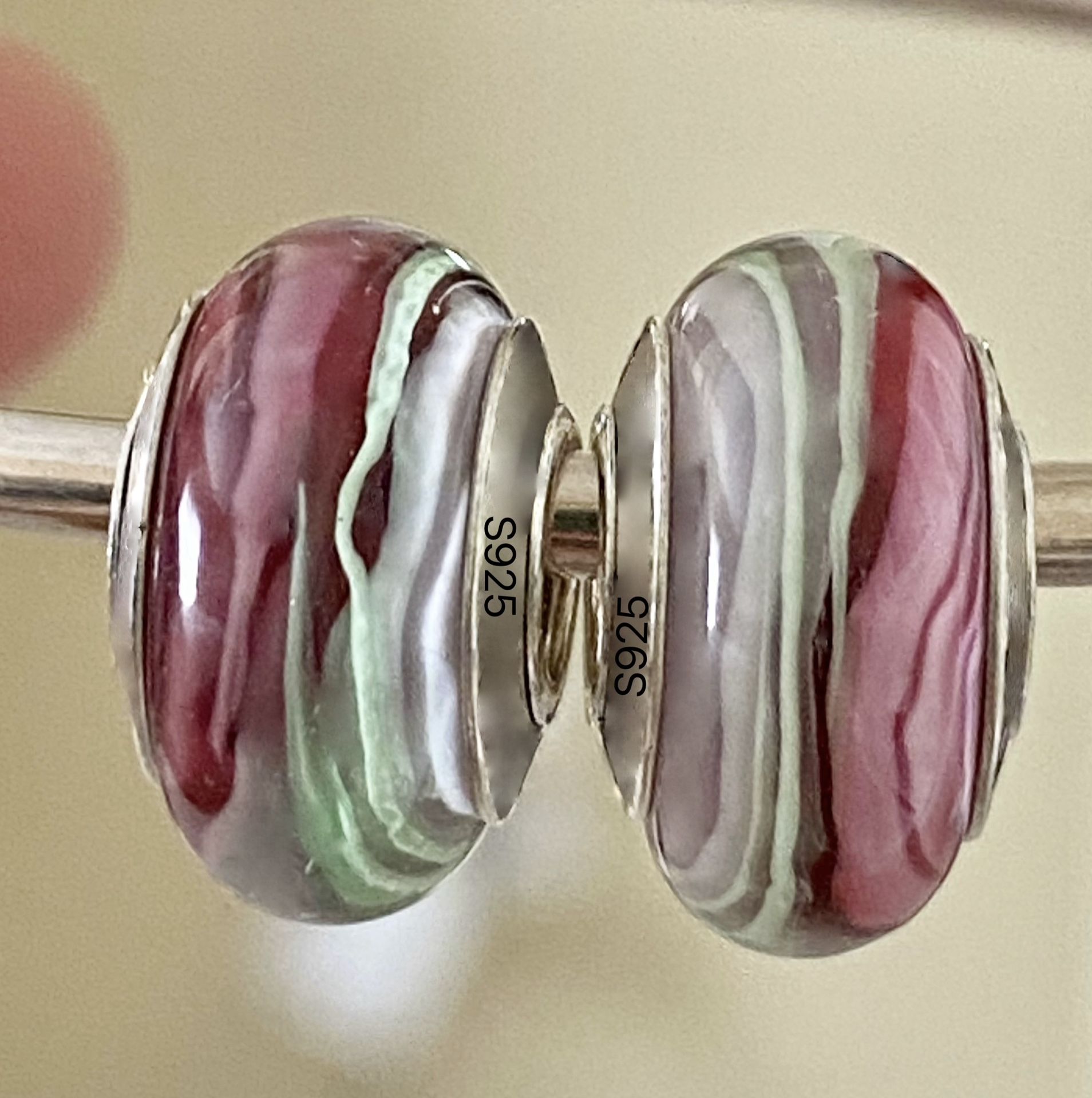2 Charms For Pandora Pretty Color Waves Murano 925 Sterling Silver Cores