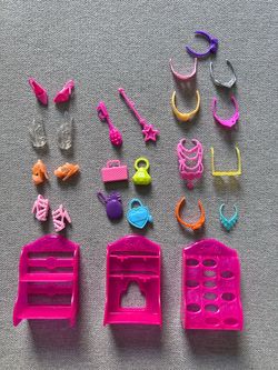 Barbie Doll Accessories Lot with Storage Racks