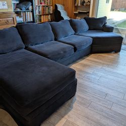 3 Piece Navy Blue Couduroy Sectional Sofa Chaise Loveseat Cuddler Living Spaces 