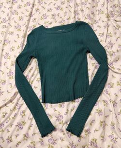 Aeropostale Dark Teal Ribbed Long-Sleeve Crop Top