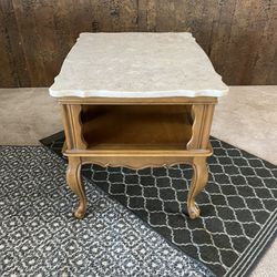 Vintage Maple And Marble End Table