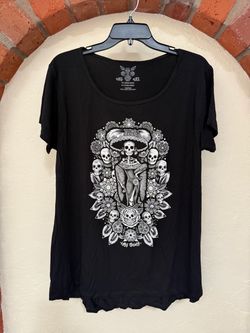Ay Güey Catrina Sugar Skull Day of the Dead Women’s 4XL Black Shirt NWT