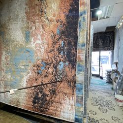 8x10 Area Rugs Carpet Rugs Abstract Design Thick Colors Black Rust Blue Beige 