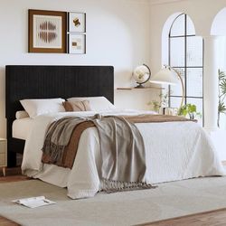 Full Platform Bed, Adjustable Tufted Corduroy Headboard, Black