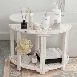 Corner Shower Stool for Inside Shower, HDPE Waterproof Shower Bench Seat, Sturdy Bath Shower Foot Stool for Shaving Legs with Storage Shelf, White