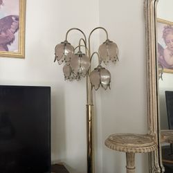RARE Vintage Lotus/tulip Lamp. Fully Functional. Light Pink Glass And Gold/brass Hardware. 