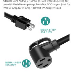 Adapter Cord NEMA 5-15P to 14-50R
