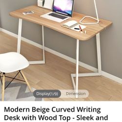 light natural colored desk w/white metal legs rounded corners 42" wide