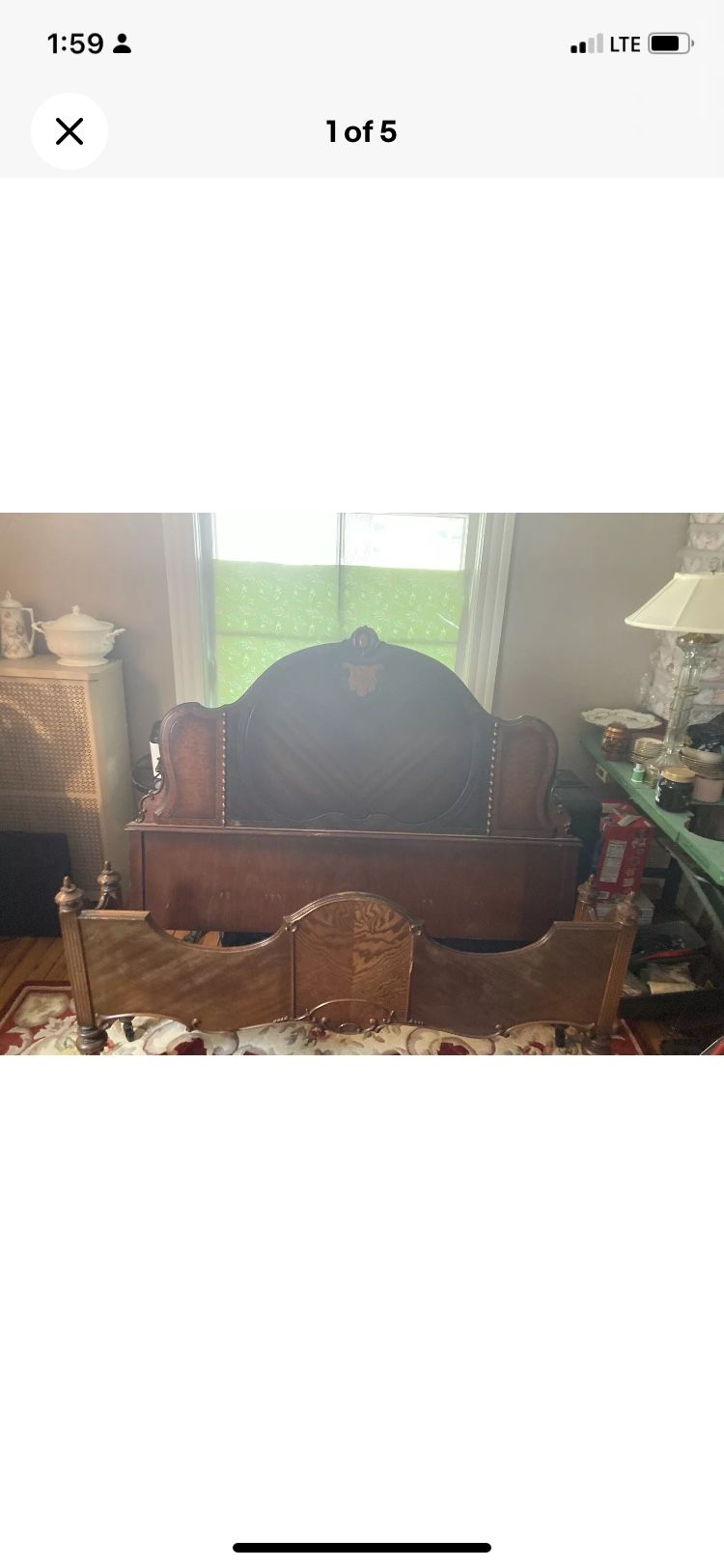 Art Deco Turn Of The 19th Century Wooden Ornate Full Size Bed