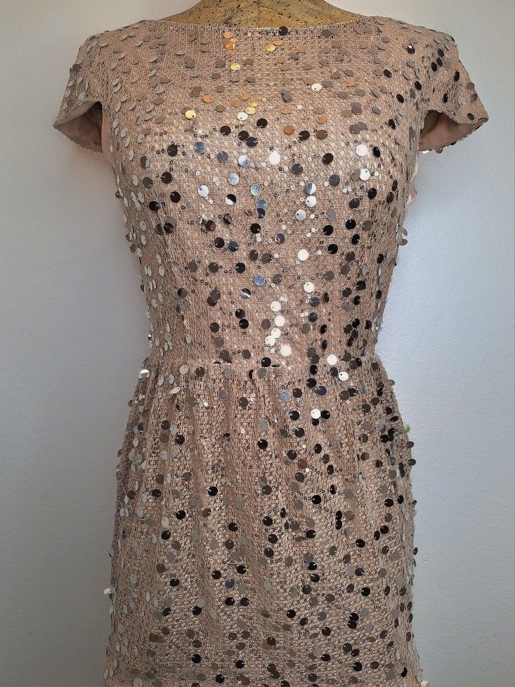Jodi Kristopher Champagne Mesh Sequin Dress Vintage