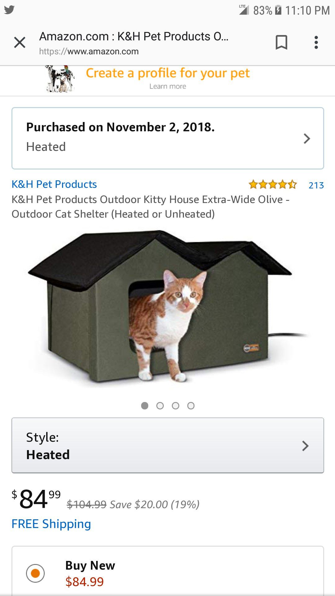 Heated cat house assembled but never used