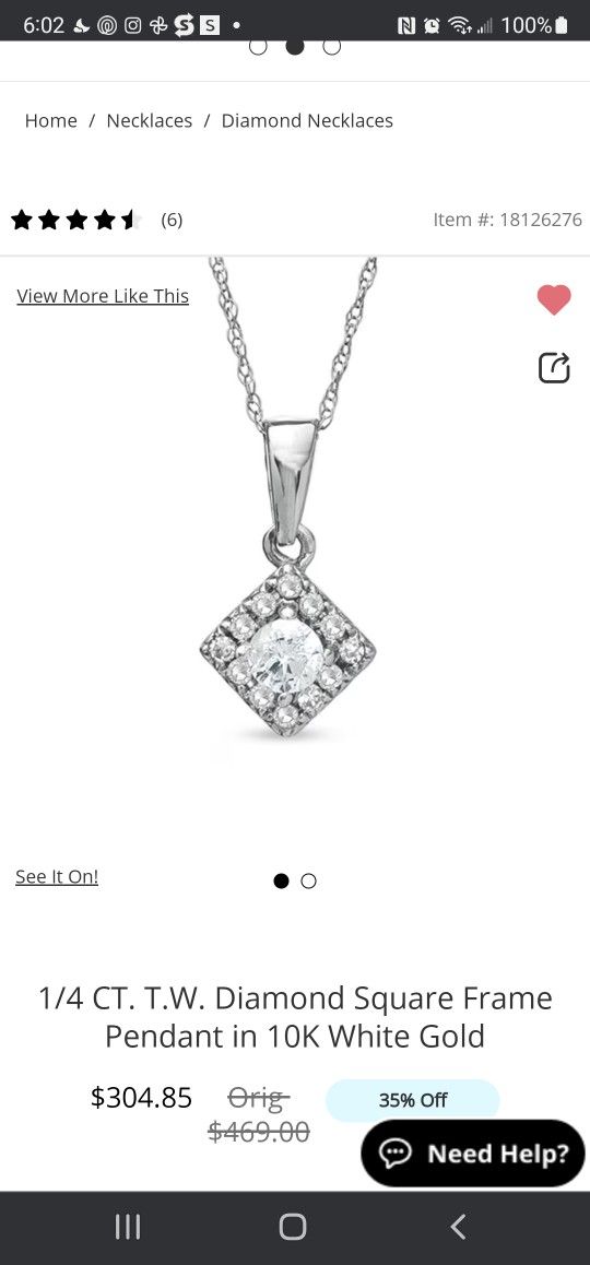 1/4 CT. T.W. Diamond Square Frame Pendant in 10K White Gold(Zales)