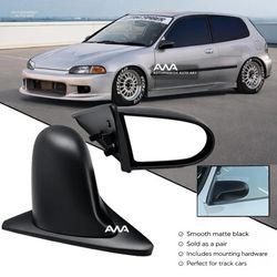 92-95 Honda Civic EG 2Dr 3Dr Spoon Style Matte Black Manual Side Mirrors