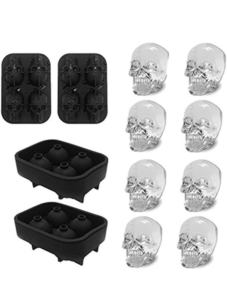 3D Skull Silicone Ice Cube Mold - 2 Pack 1.9″ Easy Release Flexible Silicone Freezer Tray